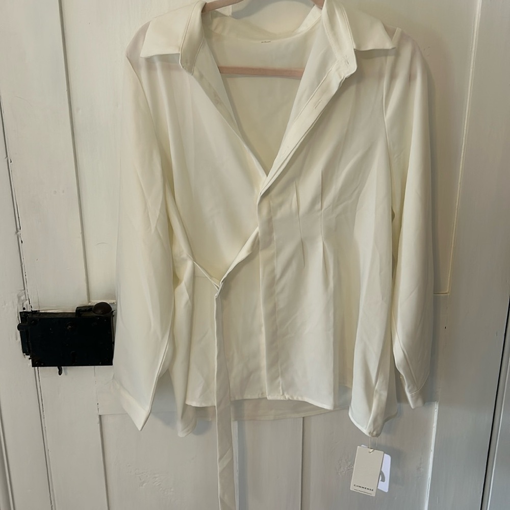 Commense white button up blouse size M